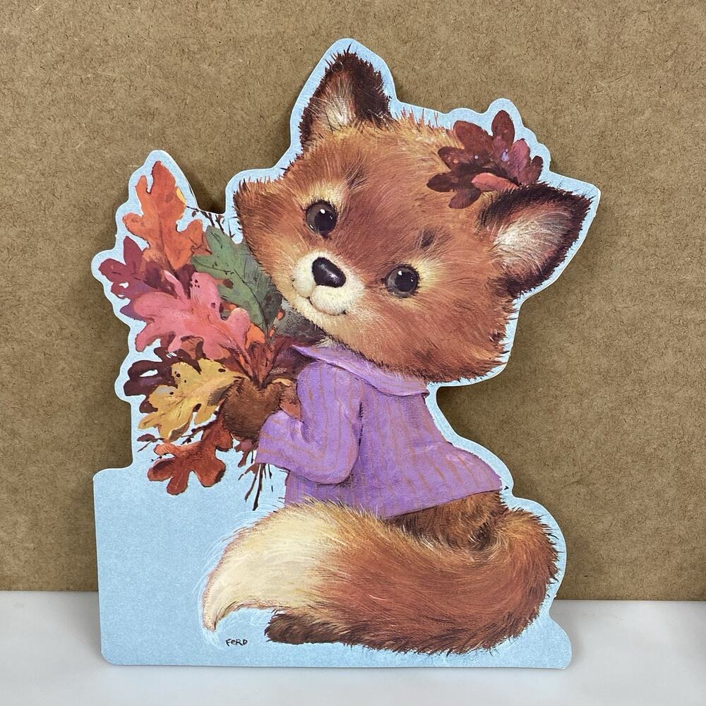 Vintage Happy Birthday Card Large 8.75” X 11.25” Fox & Leaves Olympicard USA